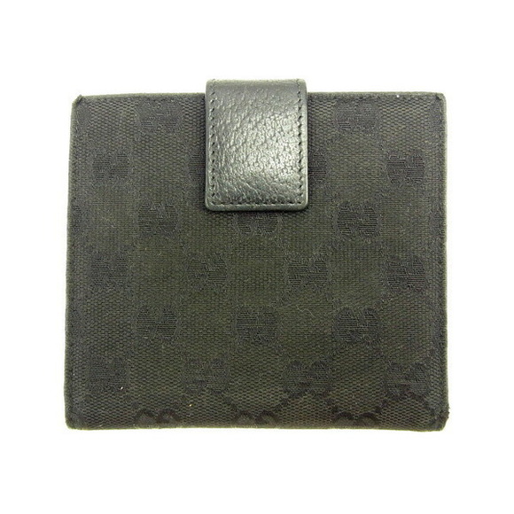 Gucci Bifold Black Canvas Wallet Oval Leather GG - Picture 1 of 6